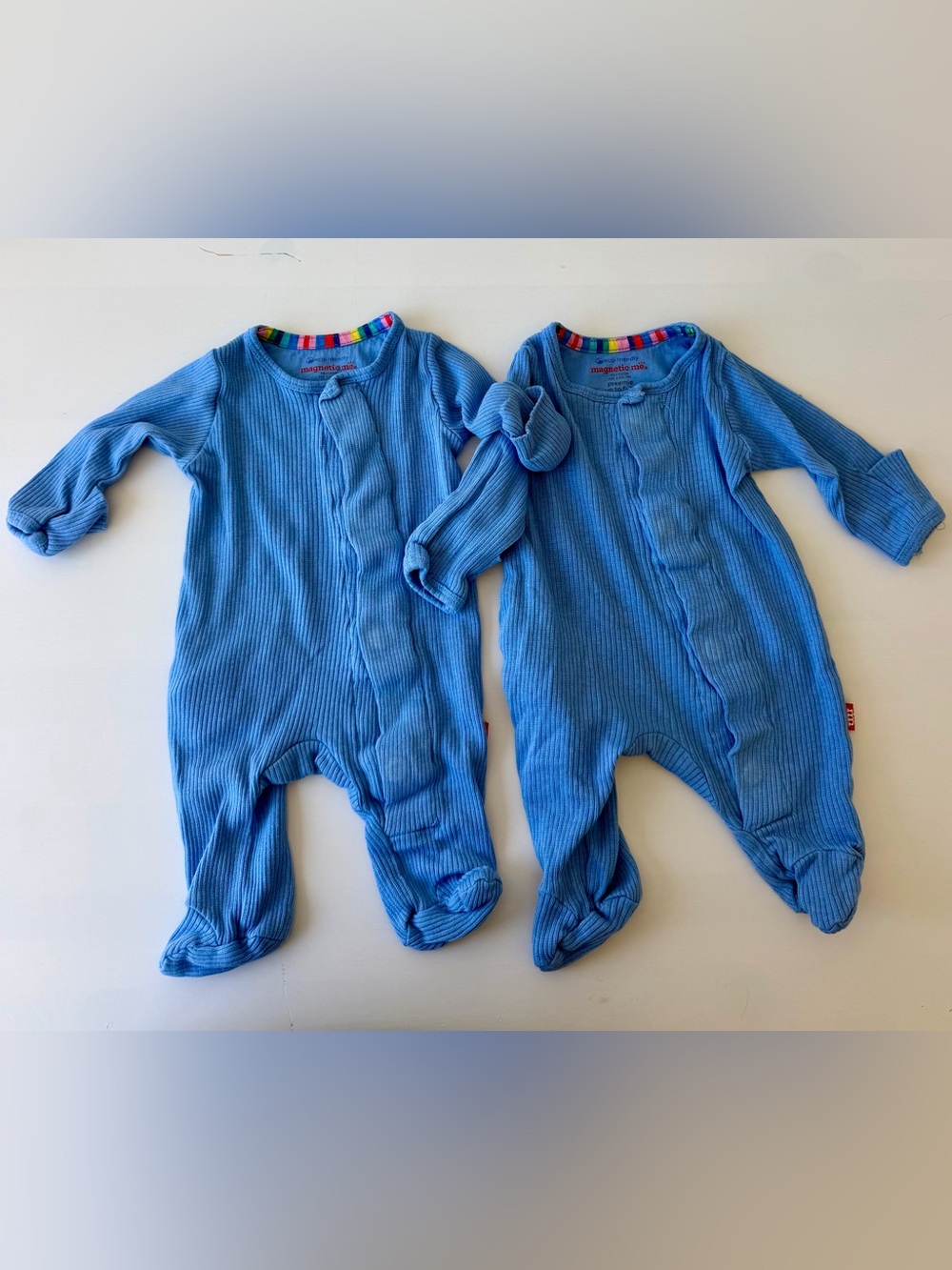 Magnetic Me Sky Blue Ribbed Footed One-Pieces - Twin Set - preemie